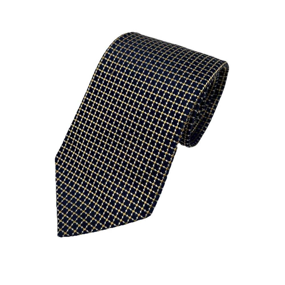 Nautica Navy Blue Gold Geometric 100% Silk Neck Tie 56.75'x‎ 3.5"
